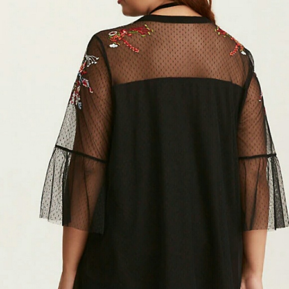 TORRID FLORAL EMBROIDERED MESH TOP - Picture 2 of 5